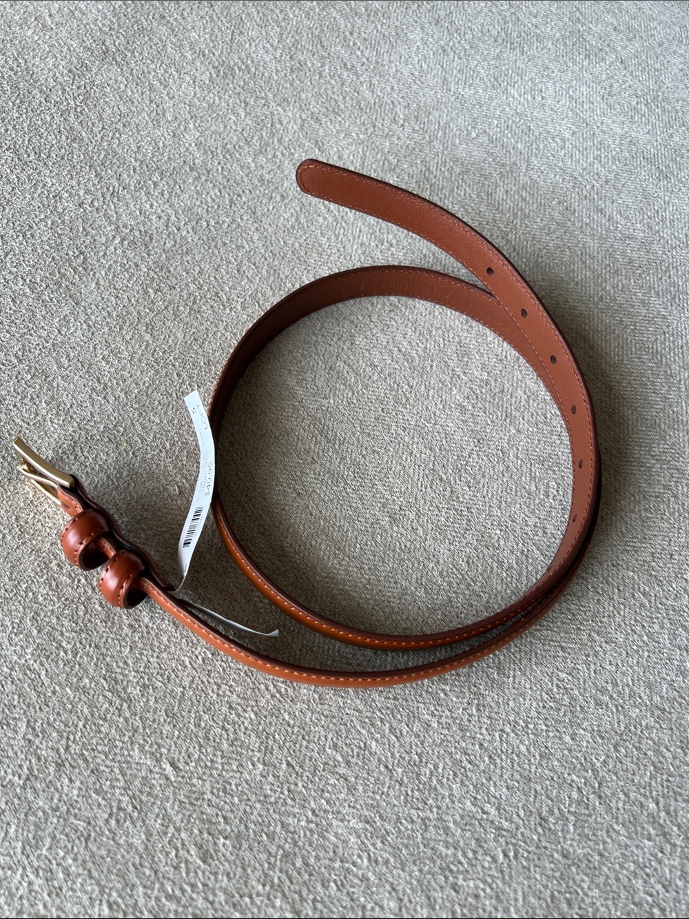 LOFT Brown Skinny Leather Belt with Gold Buckle, Size Small